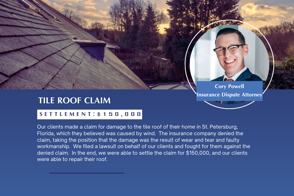$150,000 settlement for roof damage caused by wind