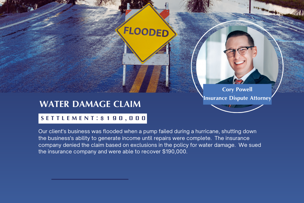 $190,000 settlement for water damage caused by flooding during a hurricane