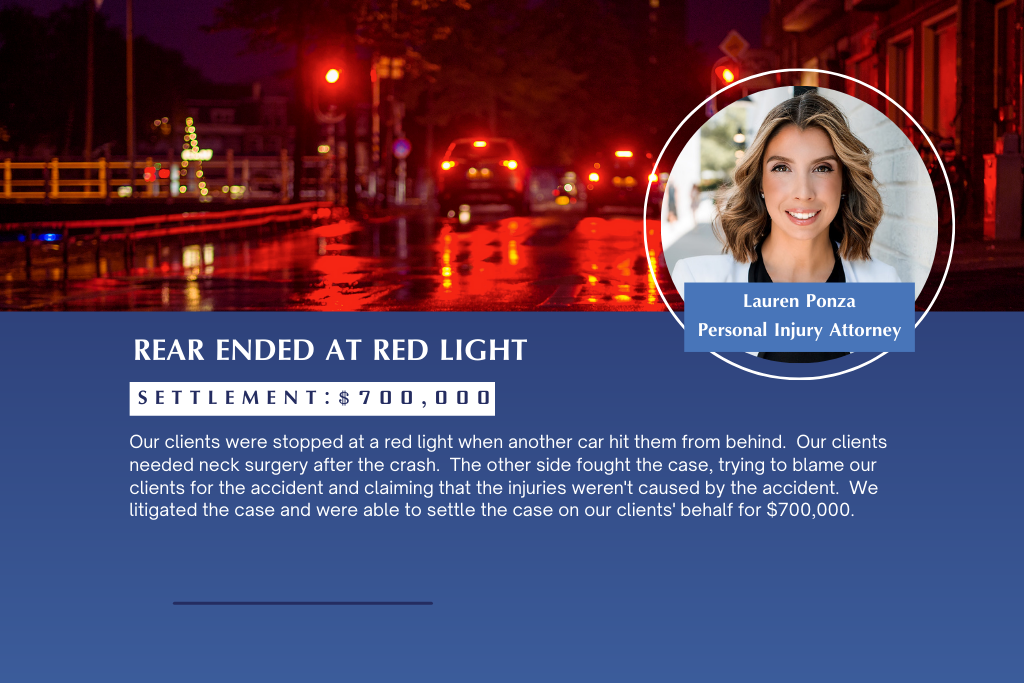 $700,000 settlement for a rear end car accident at a red light