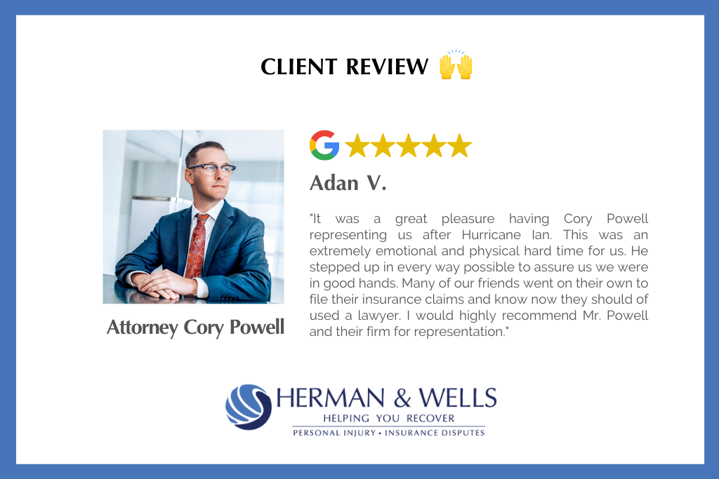 Client review from past Hurricane Ian claim case in Florida