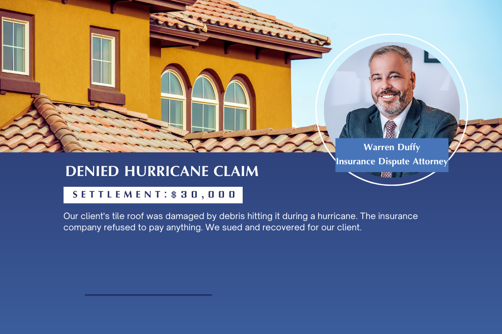 $30,000 settlement for damaged tile roof caused by hurricane debris