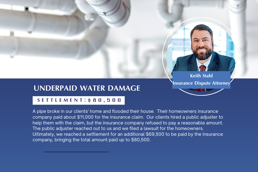 $80,500 settlement for a water damage caused by a broken pipe