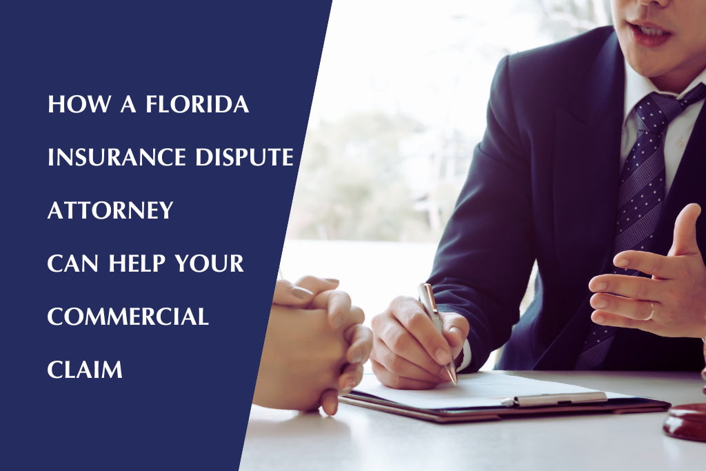 An insurance dispute attorney reviews a commercial insurance claim with a Florida business owner