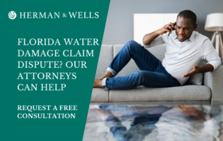 Florida homeowner stuck in flooded house calls to schedule legal consultation with water damage claim dispute attorney.