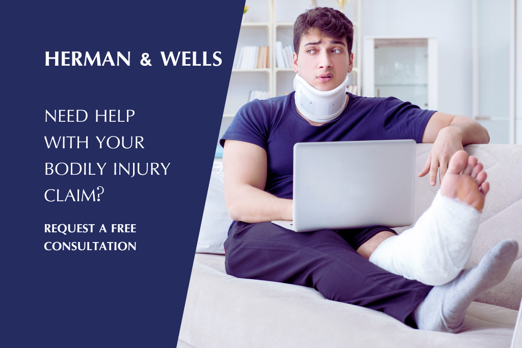 Man in bandages scheduled consultation with Florida PI lawyer for his bodily injury claim.