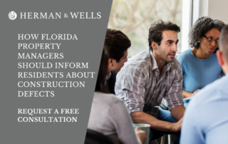 Florida property manager meets with residents to discuss construction defects.