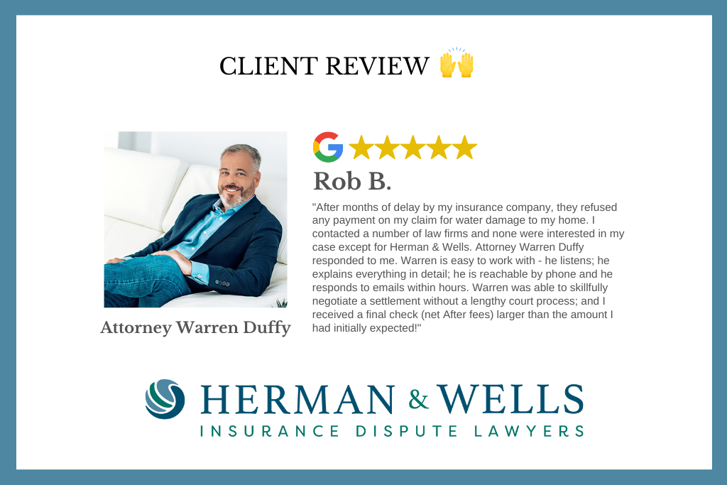 Client review from past water damage claim dispute case in Florida.