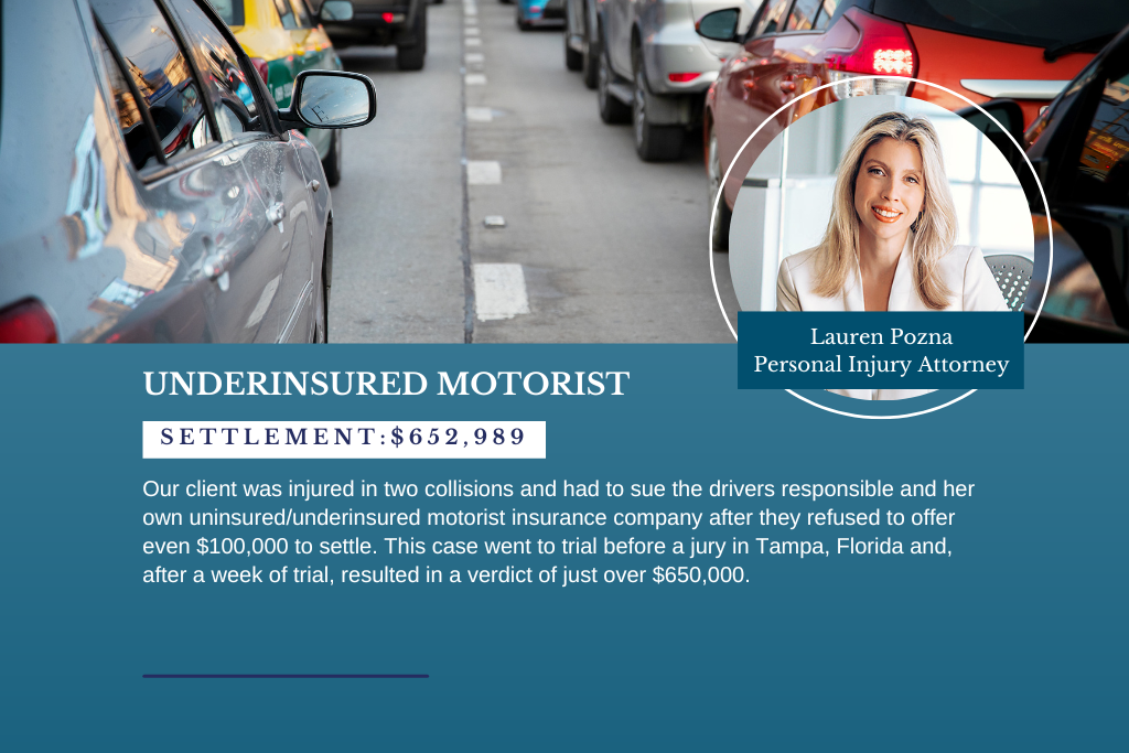 $652,989 settlement for a personal injury trial caused by two collisions.