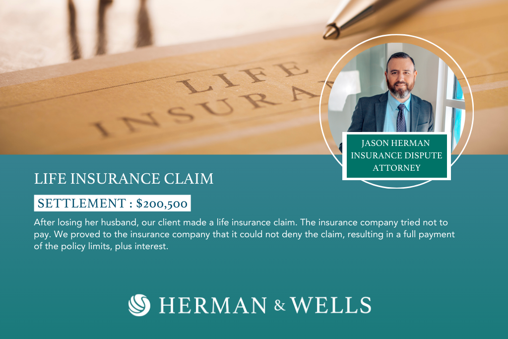 $200,500 settlement from past life insurance claim dispute case in Florida.