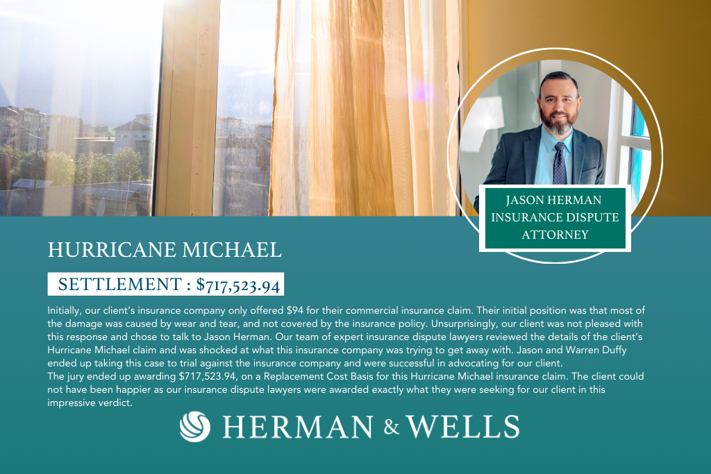 $717,523.94 settlement for Hurricane Michael claim in Florida.