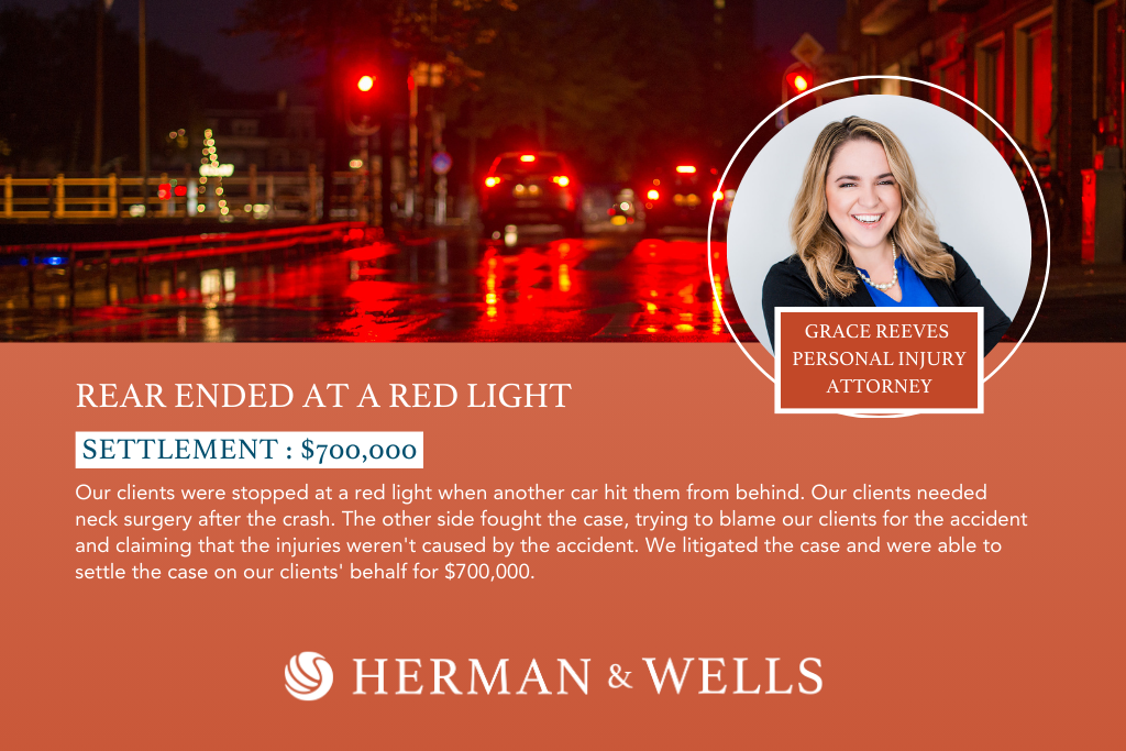 $700,000 settlement for a rear end car accident at a red light.