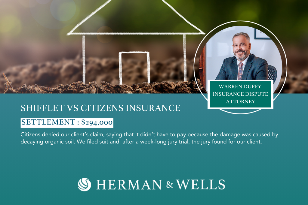 $294,000 settlement for Shifflet vs Citizens insurance claim.