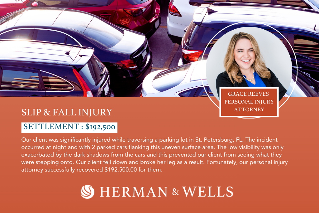 $192,500 settlement for past parking lot accident case in Florida.