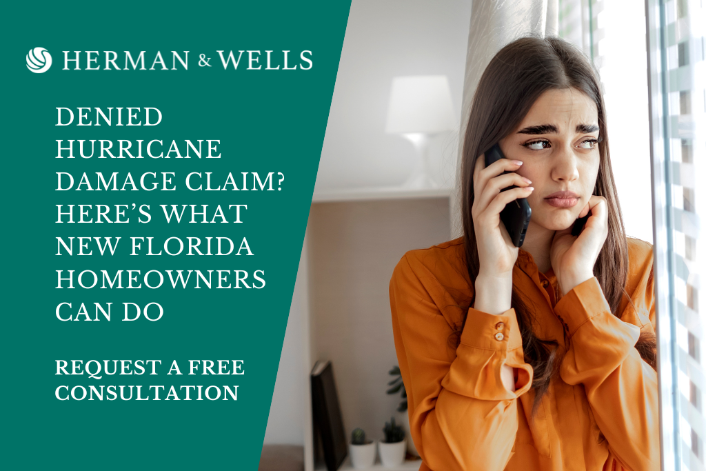 A worried, new Florida homeowner calling in for legal assistance on her denied hurricane insurance claim.