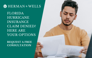 Florida homeowner studies denied hurricane claim and plans consulting with an insurance dispute lawyer.